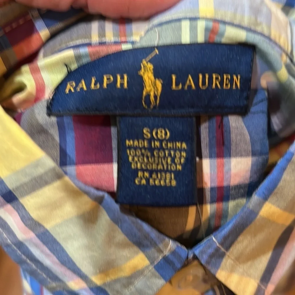 Ralph Lauren boys long sleeved plaid button down plaid Oxford shirt S & M NWT